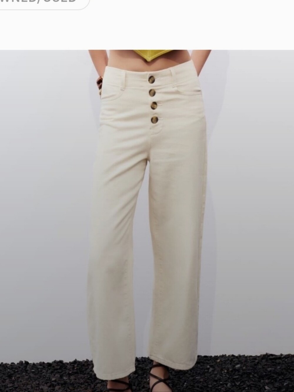 Zara Cream High-Waist Wide Leg Button-Fly Pants